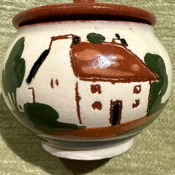 Motto Ware or Cottage Ware Jam Jar / Miniature Sugar Bowl Torquay Devon England - Picture 2 of 11